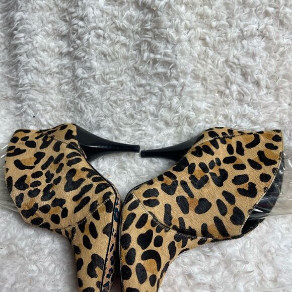 Gianni Bini Leather Calf Hair Leopard Print Pull On Stiletto Ankle Boots SZ8M - Picture 6 of 11